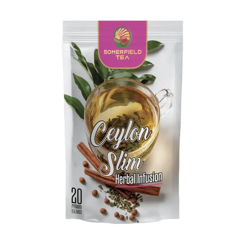 somerfield tea brings you ceylon slim herbal infusion in 20 pyramid tea bags pack available for private labelling, bulk tea sourcing, tea exports and for cafes and restaurants in colombo