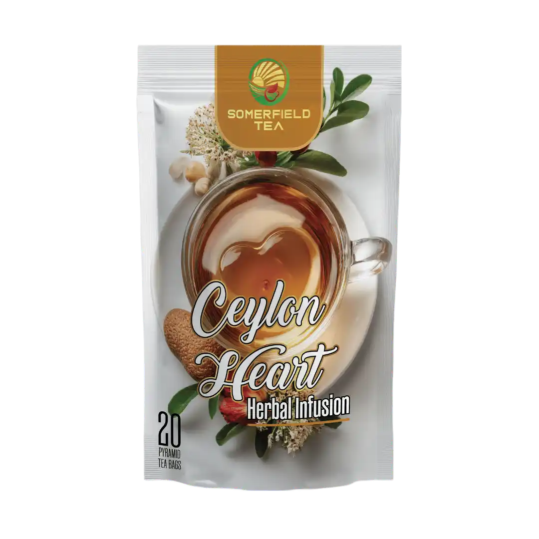 somerfield tea brings you ceylon heart herbal infusion in 20 pyramid tea bags pack available for private labelling, bulk tea sourcing, tea exports and for cafes and restaurants in colombo