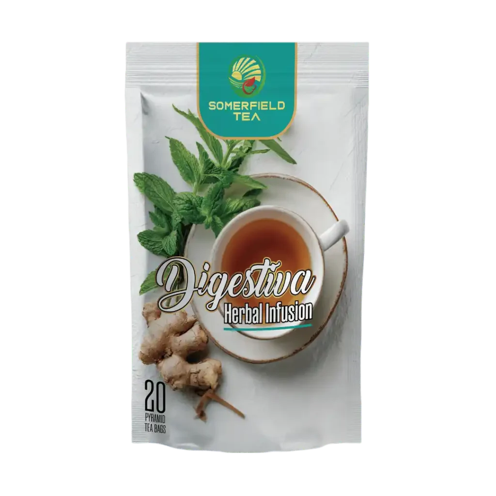 somerfield tea brings you digestiva herbal infusion in 20 pyramid tea bags pack available for private labelling, bulk tea sourcing, tea exports and for cafes and restaurants in colombo