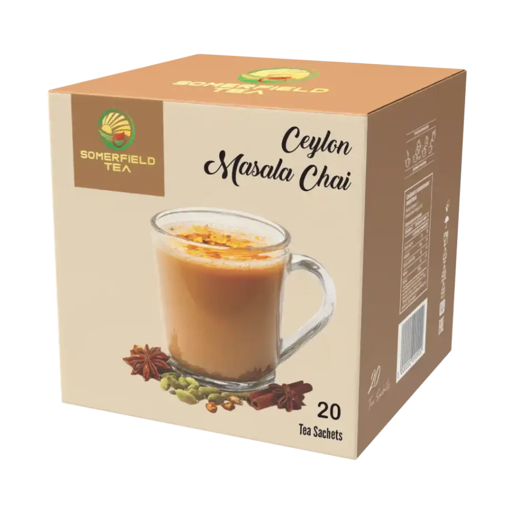 somerfield tea cinnamon black tea ceylon masala chai in 20 tea sachets available for private labelling, bulk tea sourcing, tea exports and for cafes and restaurants in colombo